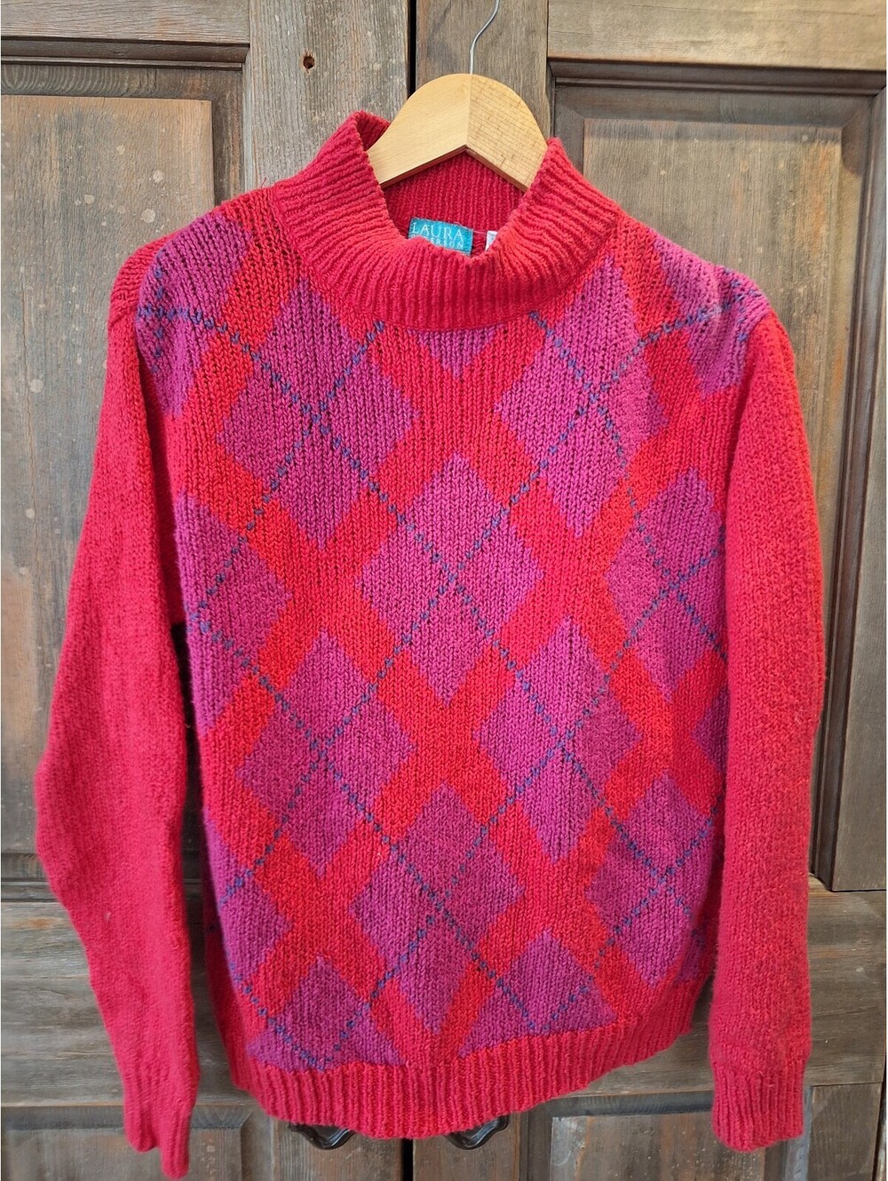 Argyle cable knit sweater, vintage, preppy, great colors, S/ M.